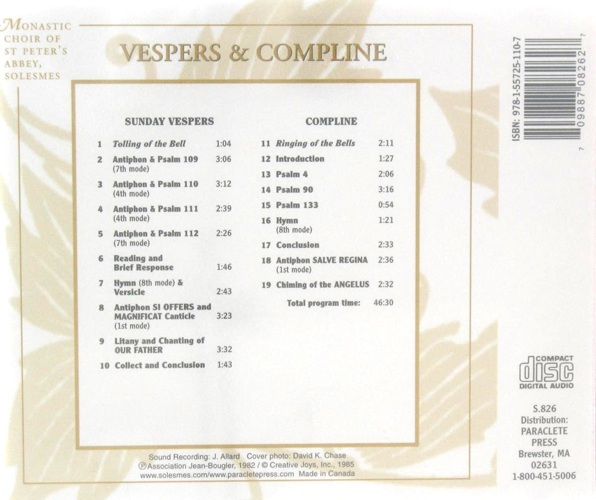 Gregorian Chant - Vespers & Compline - Music CD