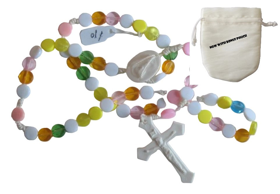 Cord Rosary with Flat Plastic Beads & Bonus Pouch