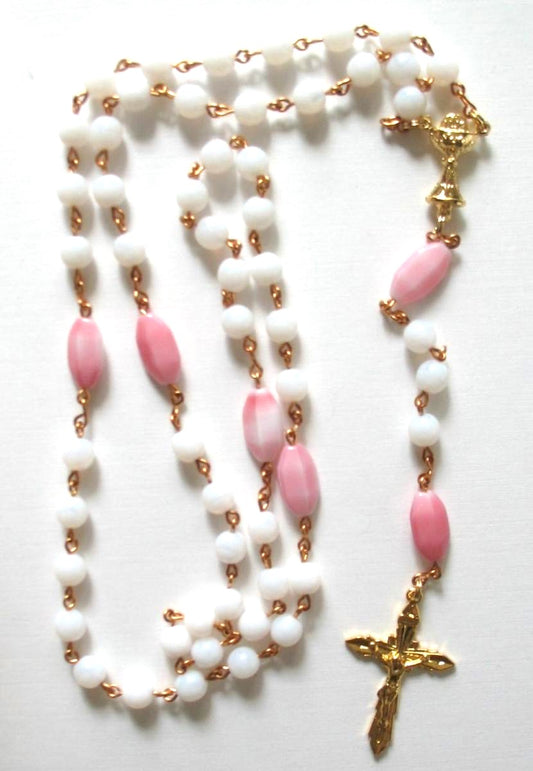 Rosary - Chain with Pink and White Glass Beads